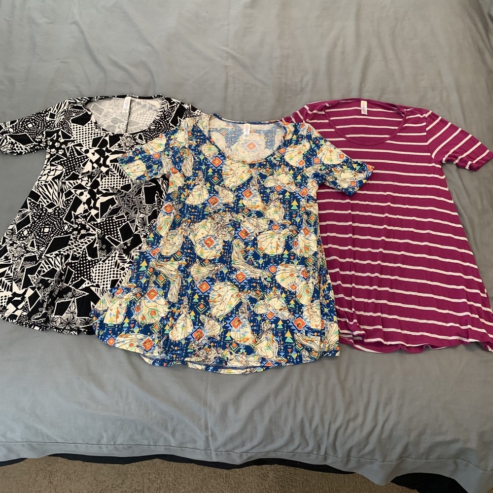 Lularoe Carly Shirts Womens XXS Bundle Black White Print Disney Princess‎ Stripe